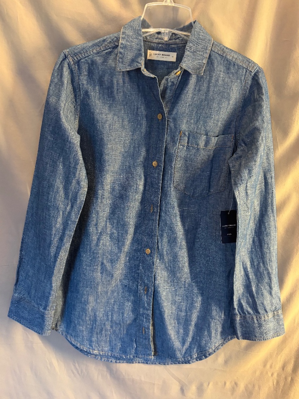 Lucky Brand Informal Button Down Linen Shirt, Blue - Size XS (NWT)